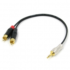 Y кабель 2 RCA - mini JACK 3.5 сдвоенный, несимметричный, стерео, netaudio, GA402, (2RCA - mini TRS 3.5) длина 1 м.