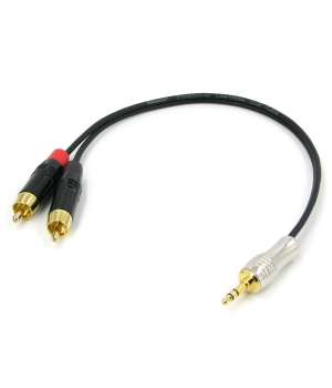 Y кабель 2 RCA - mini JACK 3.5 сдвоенный, несимметричный, стерео, netaudio, GA402, (2RCA - mini TRS 3.5) длина 0.5 м.
