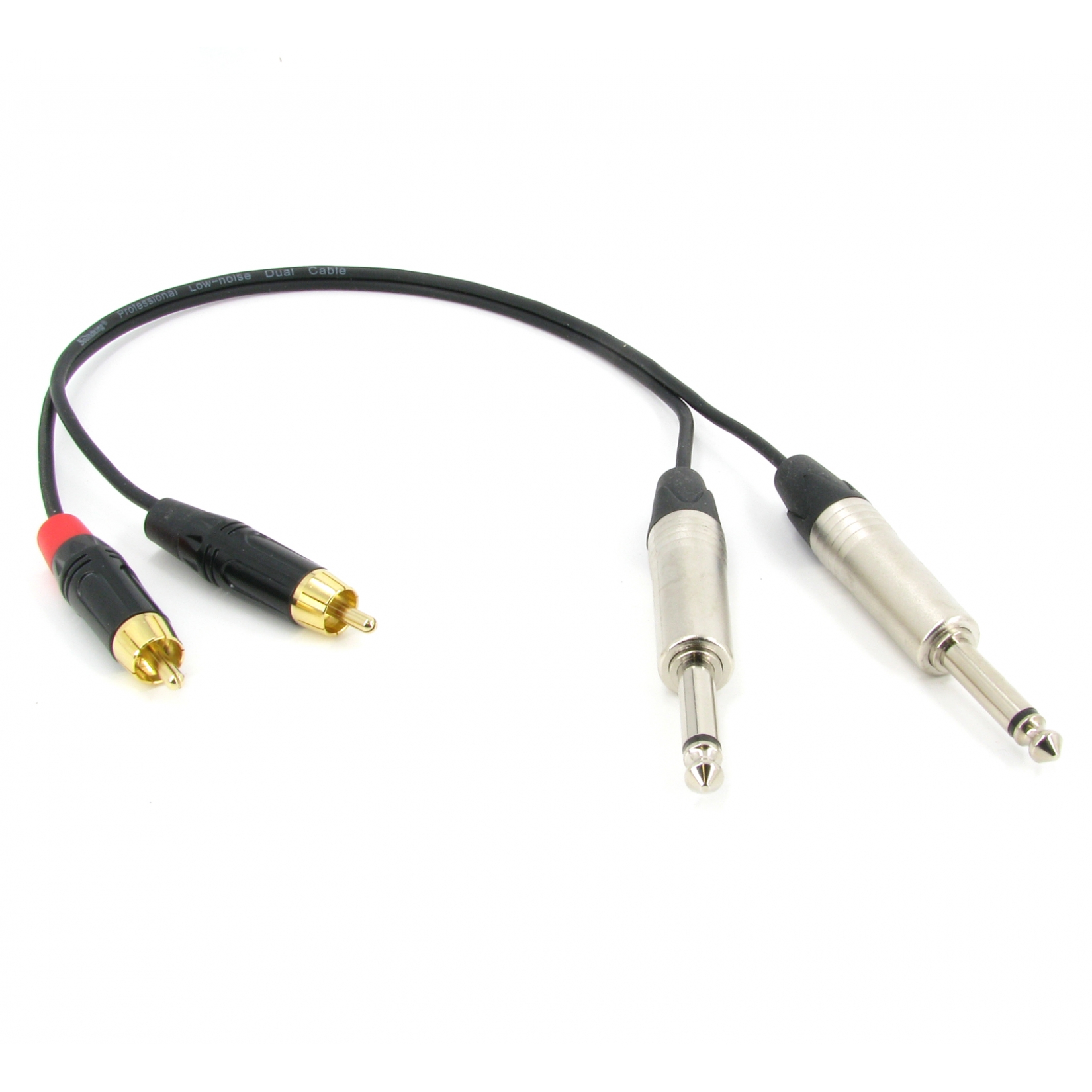Аудио кабель 2 JACK 6,3 - 2 RCA, несимметричный стерео, длина 0,5 метра 