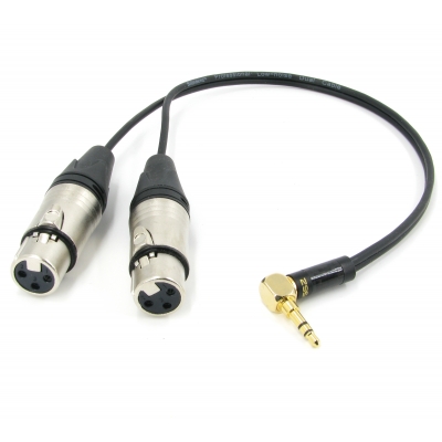 Y кабель mini JACK 3.5 угловой - 2 x XLR (F) сдвоенный, несимметричный, стерео, netaudio, GA402, (miniTRS 3.5 cor-2XLR female) длина 0.5 метра