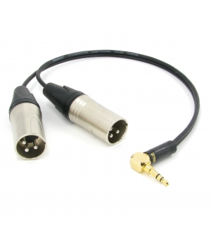 Y кабель mini JACK 3.5 угловой - 2 x XLR (M) сдвоенный, несимметричный, стерео, netaudio, GA402, (miniTRS 3.5 cor-2XLR male) длина 0.5 метра