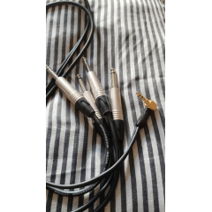 Y кабель mini JACK 3.5 угловой - 2 x JACK сдвоенный, несимметричный, стерео, netaudio, GA402, (miniTRS 3.5 cor-2JACK) длина 0.5 метра