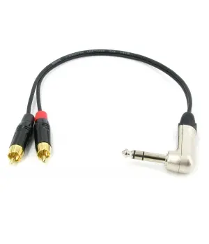 Y кабель JACK 6.3 угловой - 2 x RCA сдвоенный, несимметричный, стерео, netaudio, GA402, (TRS6.3 cor-2RCA) длина 0.5 метра