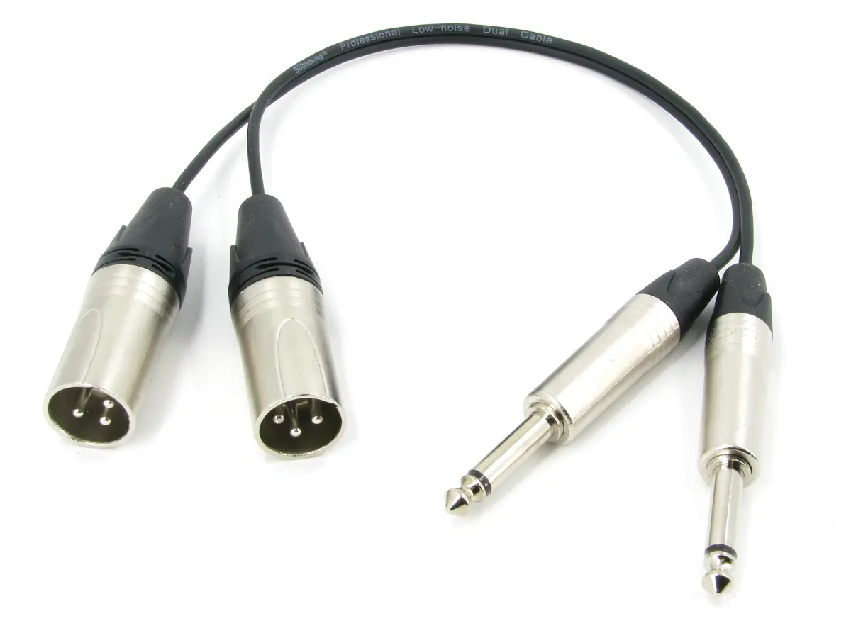 Аудио кабель 2 x JACK 6.3 - 2 x XLR (M), несимметричный стерео, длина 5 метров 
